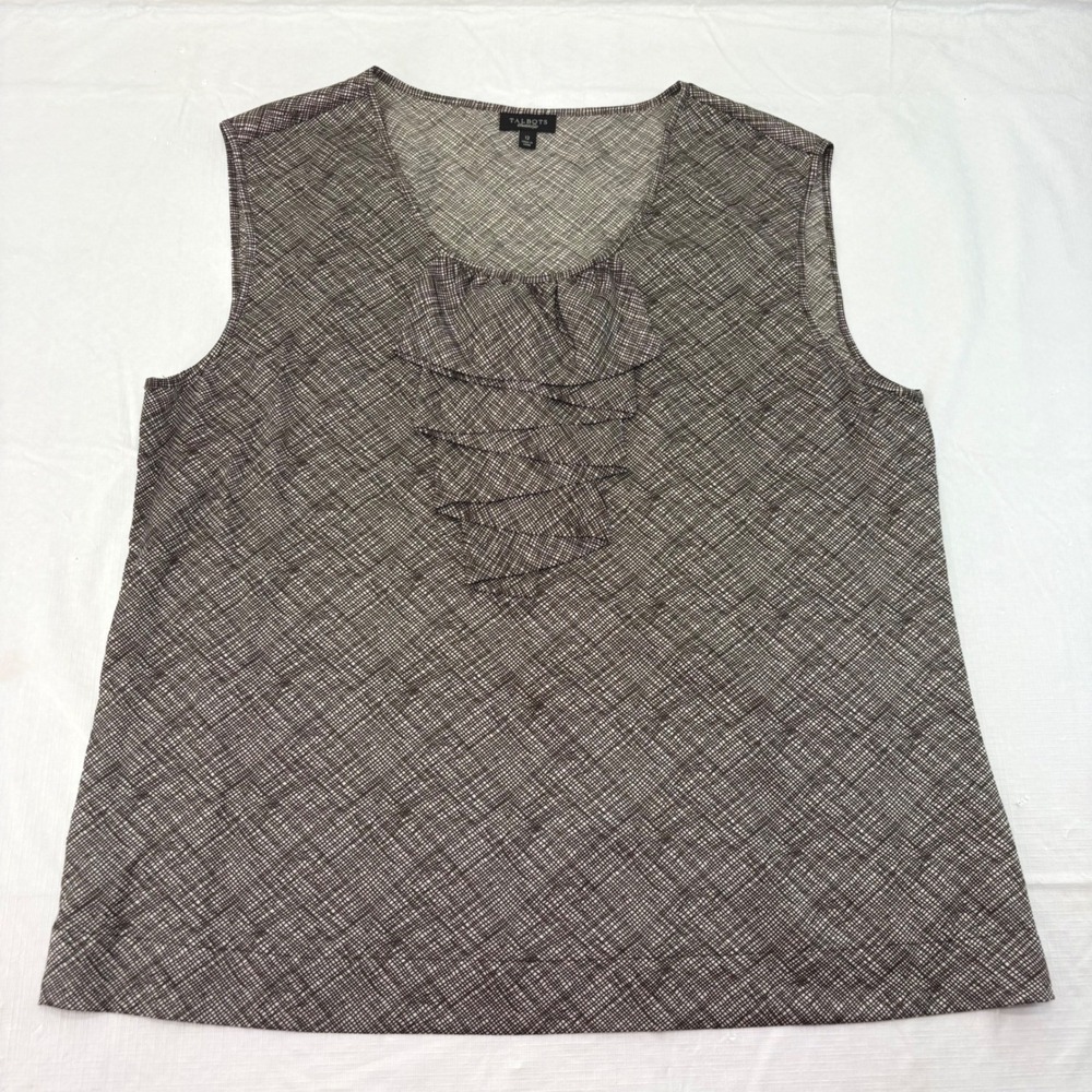 Talbots Brown White Silk Cotton Ruffle Sleeveless Blouse Top 12 CN366
